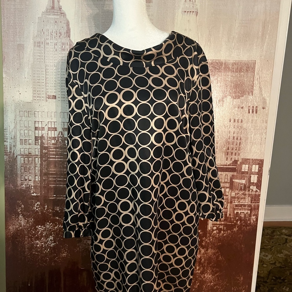 J Crew Chic Black and Tan Circle Pattern Dress